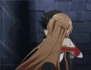 ❤ Asuna, Kirito Sword Art Online anime, hug, love, couple, affectionate whatsapp sticker