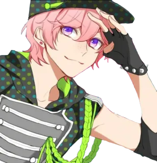 👋 Anime, Charakter, pinke Haare, lila Augen, Lächeln, Jugend whatsapp sticker