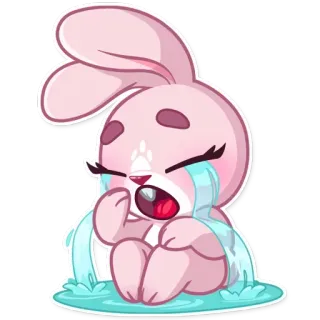 😭 Hase, weinen, traurig, Tränen, rosa, Cartoon, emotional telegram sticker