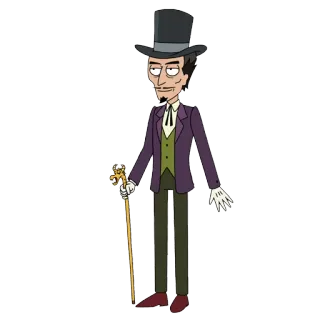 😈 Jacob Marley Rick and Morty мультфильм, персонаж, цилиндр, трость, костюм, Джейкоб Марли telegram sticker
