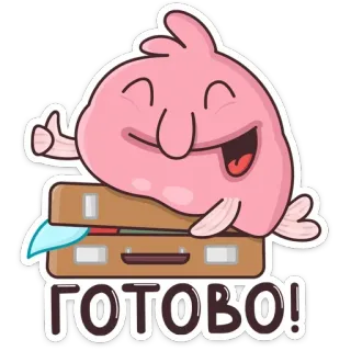 👌 ГОТОВО! cartoon, blobfish, suitcase, ready, travel, cute, happy telegram sticker