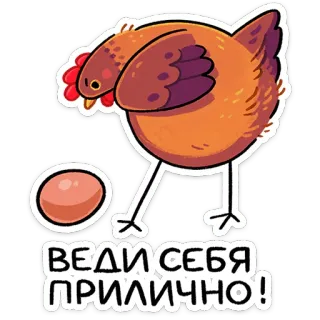 ⭐ ВЕДИ СЕБЯ ПРИЛИЧНО! kurczak, jajko, śmieszne, zwierzę telegram sticker