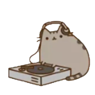 🎵 Pusheen gato, auriculares, DJ, música, lindo, tocadiscos whatsapp sticker
