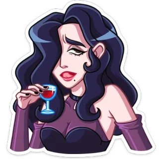 🍷 wanita, anggur, gothic, minum, perempuan, kartun telegram sticker