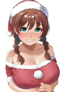 🤤 Anime Mädchen, Weihnachten, Weihnachtsmann, Illustration, Frau telegram sticker