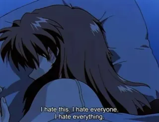 💔 I hate this. I hate everyone. I hate everything. Anime, Triste, Depressione, Odio, Emozionale, Solitudine, Cartone animato telegram sticker