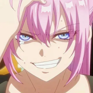 🦭 Anime, Ragazza, capelli rosa, sorrisetto, personaggio, Manga telegram sticker