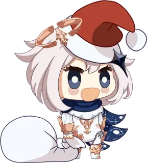 🎁 Paimon Genshin Impact Paimon, Genshin Impact, Video game, Anime, Natal, Topi Santa, Chibi telegram sticker