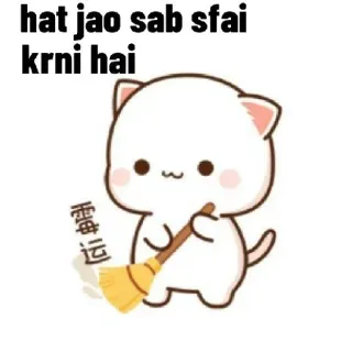 😂 hat jao sab sfai krni hai かわいい, 猫, 掃除, ほうき, カワイイ, 桃猫 whatsapp sticker
