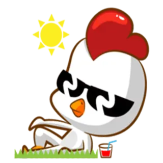 😎 pollo, cartone animato, occhiali da sole, animale, carino, prendere il sole, rilassante whatsapp sticker