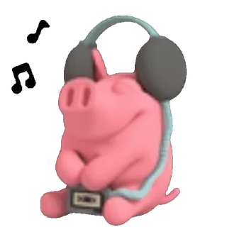 🎧 돼지, 헤드폰, 음악, 카세트 플레이어, 귀여운, 편안한 whatsapp sticker