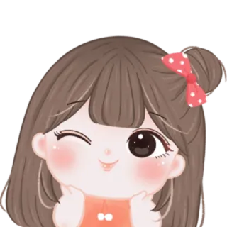 🎀 cartoon, girl, cute, wink, hair, bow telegram sticker