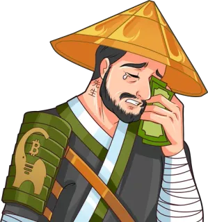 😢 先生 самурай, плачет, деньги, Биткоин, шляпа, азиат, тату telegram sticker