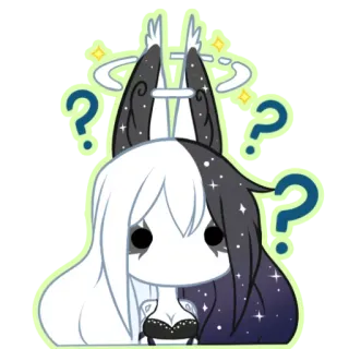 ❓ Anime, Chibi, Chica, Signos de interrogación, Mono, Estrellas whatsapp sticker
