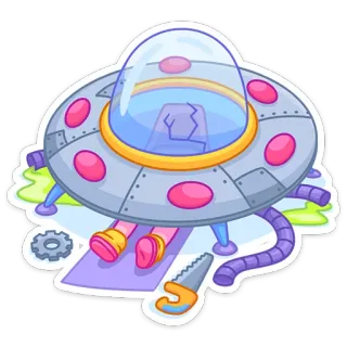 🛸 ovni, alien, réparation, crash, dessin animé, vaisseau spatial whatsapp sticker
