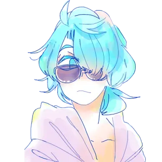 😎 ragazzo anime, occhiali da sole, capelli blu, manga, cartone animato telegram sticker