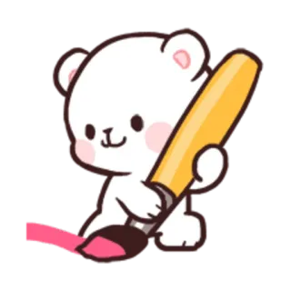 ✍️ bear, drawing, cartoon, cute, brush, white, pink telegram sticker