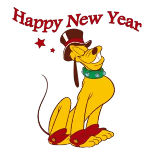 🎅 Pluto Happy New Year Cartoon, Disney, Hund, Neujahr, Feiertag, Feier telegram sticker