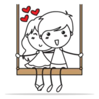 🙂 cinta, pasangan, gambar tongkat, kartun, romansa, ayunan, hati whatsapp sticker