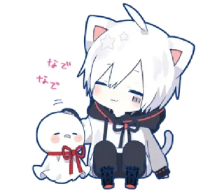 ☺️ なで なで anime, kawaii, cat, cute, white hair, character, doll whatsapp sticker