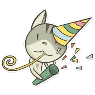 🎂 chat, fête, confettis, chapeau de fête, célébration, animal, mignon whatsapp sticker