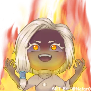 😈 ART BY: @NatarO fuego, chibi, dibujos animados, enojo, arte digital, llamas telegram sticker