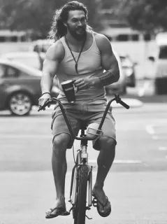 🍻 Jason Momoa Актер, Знаменитость, Велосипед, Повседневный, Уличный стиль, Мужчина, Мужской, Длинные волосы telegram sticker