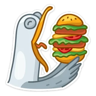 🍔 pássaro, gaivota, hambúrguer, comida, comendo whatsapp sticker