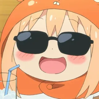 🍧 Umaru Doma Himouto! Umaru-chan anime, character, happy, glasses, drinking telegram sticker