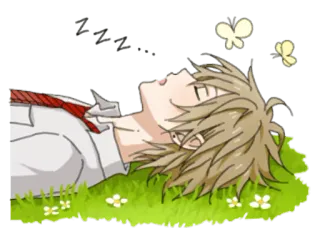 😴 anime, con trai, nằm, cỏ, bướm, thư giãn telegram sticker