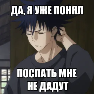 🥱 ДА, Я УЖЕ ПОНЯЛ
ПОСПАТЬ МНЕ
НЕ ДАДУТ Anime, Manga, Charakter, Russisch, Text, Lustig whatsapp sticker