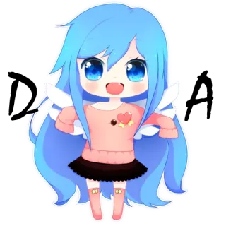 🤗 chibi, kawaii, Anime, süß, blaue Haare, Flügel, Cartoon, Aufkleber telegram sticker