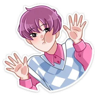 🥺 anime, mono, rosa, pelo morado, dibujos animados, chico telegram sticker