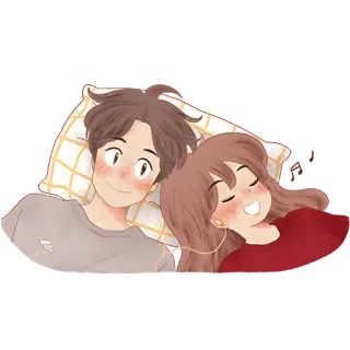 ☺️ couple, love, relationship, cartoon, headphones, music, bed whatsapp sticker