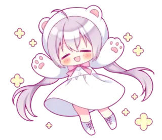 💭 Аниме, Каваи, Чиби, Милый, Медведь, Девочка, Мультфильм whatsapp sticker