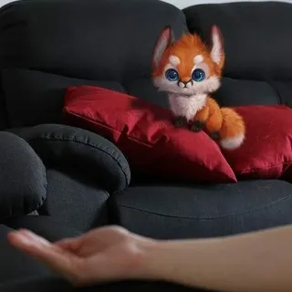 👀 fox, cute, animal, red pillow, couch, domestic animal telegram sticker