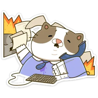 🔥 cat, office, stressed, work, busy, overwhelmed, cartoon whatsapp sticker
