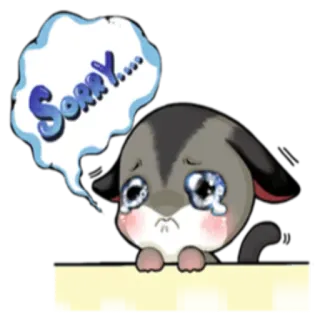 😞 Sorry... 동물, 귀여운, 미안, 사과, 슬픈, 만화 whatsapp sticker
