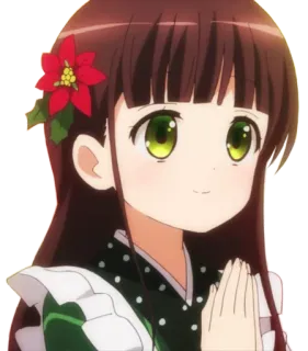 😊 Аниме, Девушка, Пуансеттия, Рождество telegram sticker
