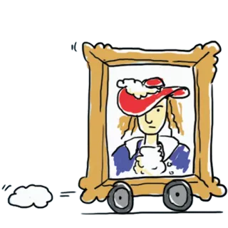 🖼 ศิลปะ, ภาพเหมือน, ภาพล้อเลียน, กรอบรูป, หมวก, การขนส่ง, ล้อ telegram sticker