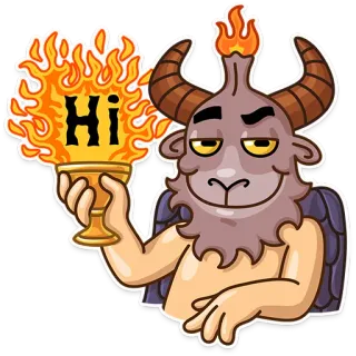 👋 Hi demon, goat, hi, flames, cup, cartoon, greeting telegram sticker