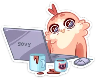 ☺️ SOVY owl, laptop, coffee, cute, computer, cartoon telegram sticker