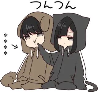 🧁 つんつん Anime, Dessin animé, Chien, Chat, Chibi, Touchant telegram sticker
