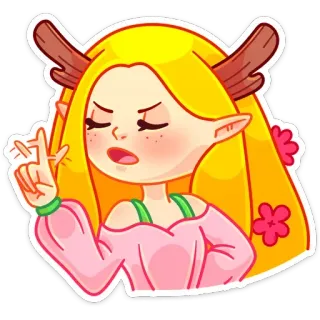 ☝️ Cartone animato, Ragazza, Corna, Capelli biondi, Stravagante, Elfo, Carino telegram sticker