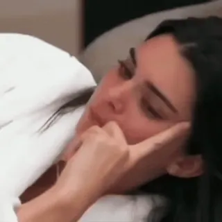 💕 Kendall Jenner woman, model, thinking, pondering, white bathrobe telegram sticker