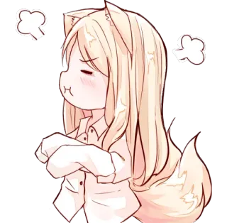 😒 Anime, Fille, Mignon, Dessin animé, En colère, Renard, Kawaii, Autocollant whatsapp sticker