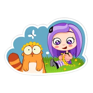😌 Kartun, Gadis, Kucing, Kupu-kupu, Bunga, Lucu telegram sticker