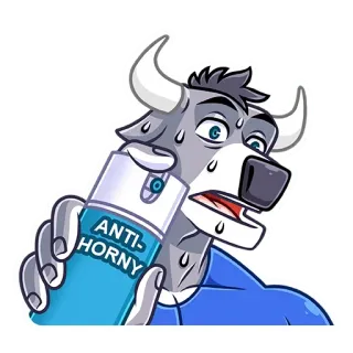 😅 ANTI-HORNY 유머, 밈, 반-꼴, 황소, 스프레이, 웃긴, 의인화 telegram sticker