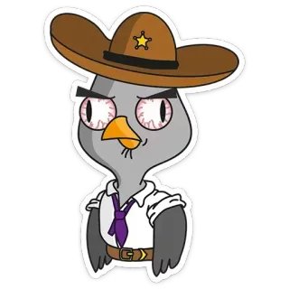 😵 uccello, sceriffo, cartone animato, cappello, distintivo telegram sticker