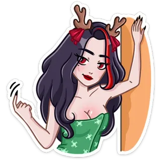😏 natal, rusa kutub, gadis, imut, kartun, stiker telegram sticker